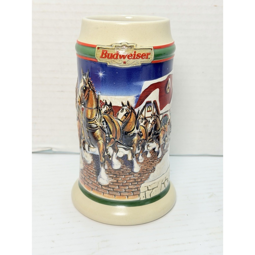 Budweiser 1998 Holiday Beer Stein Collector's Series Vintage Clydesdale Mug
